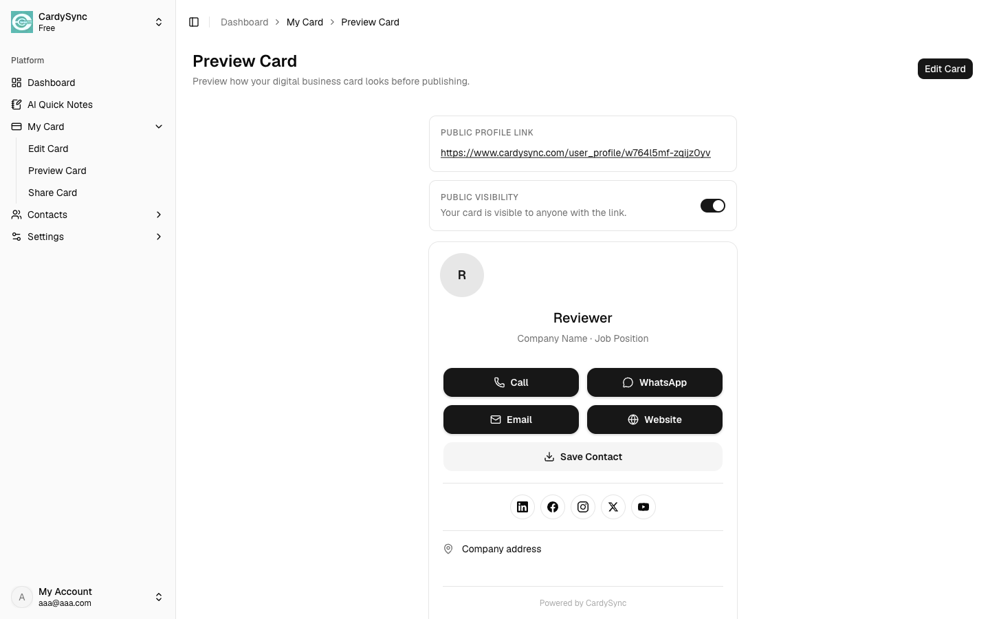 Web Preview Card page with Public Visibility toggle turned on