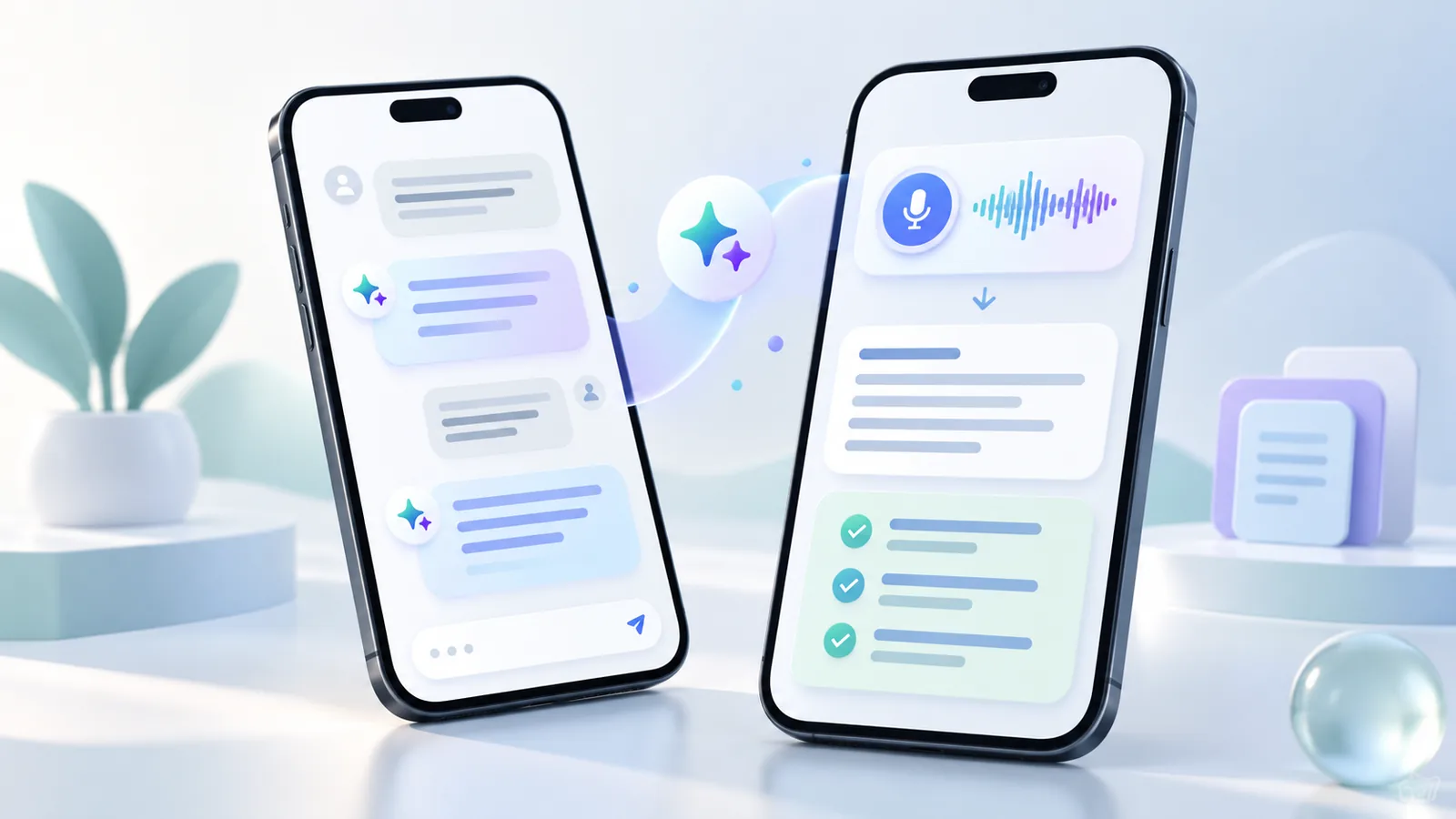 CardySync 流動版 AI 助理同 AI Quick Notes 語音轉文字介面示意圖